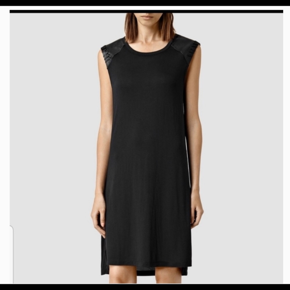 All Saints Black Leather Cap Sleeve Petra Dress